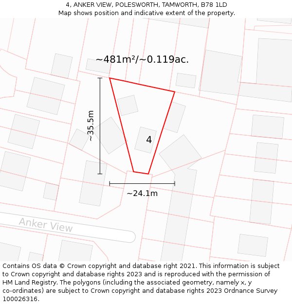 4, ANKER VIEW, POLESWORTH, TAMWORTH, B78 1LD: Plot and title map