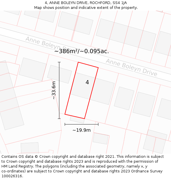 4, ANNE BOLEYN DRIVE, ROCHFORD, SS4 1JA: Plot and title map