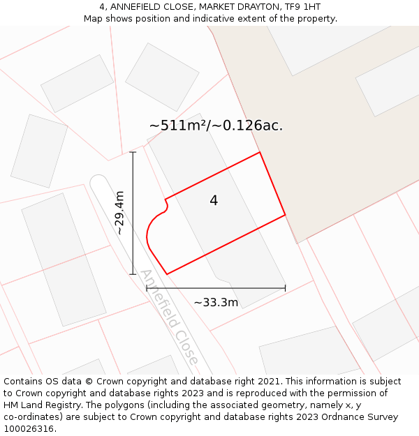 4, ANNEFIELD CLOSE, MARKET DRAYTON, TF9 1HT: Plot and title map
