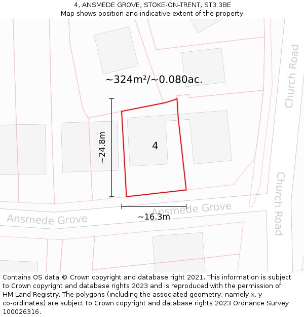4, ANSMEDE GROVE, STOKE-ON-TRENT, ST3 3BE: Plot and title map