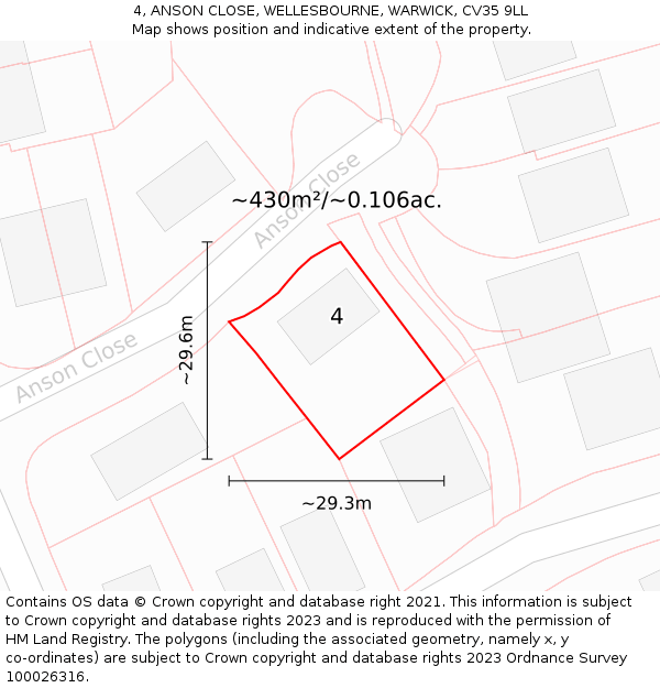 4, ANSON CLOSE, WELLESBOURNE, WARWICK, CV35 9LL: Plot and title map
