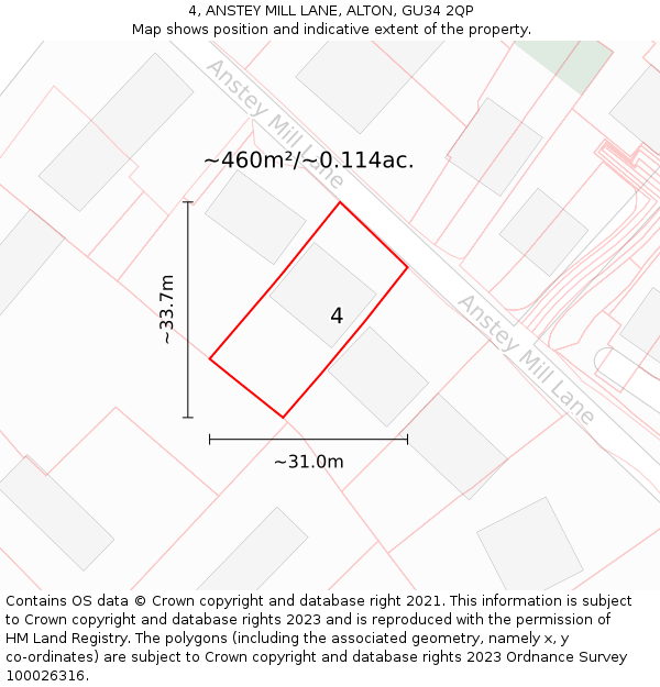 4, ANSTEY MILL LANE, ALTON, GU34 2QP: Plot and title map