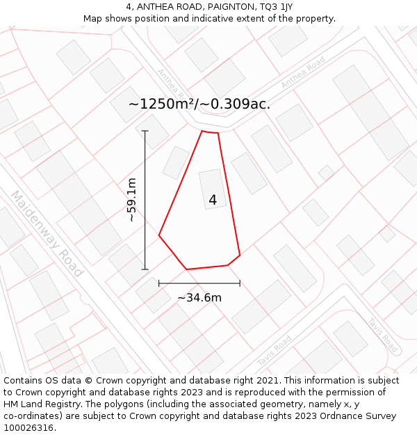 4, ANTHEA ROAD, PAIGNTON, TQ3 1JY: Plot and title map
