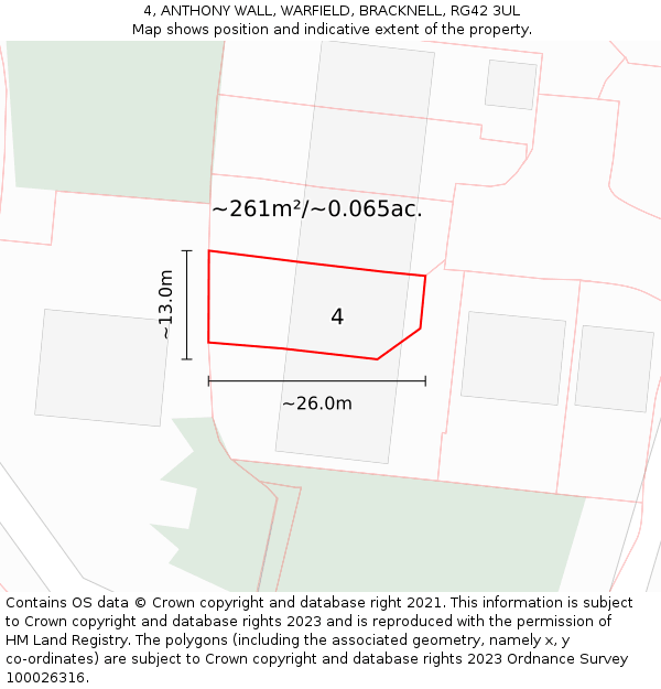 4, ANTHONY WALL, WARFIELD, BRACKNELL, RG42 3UL: Plot and title map