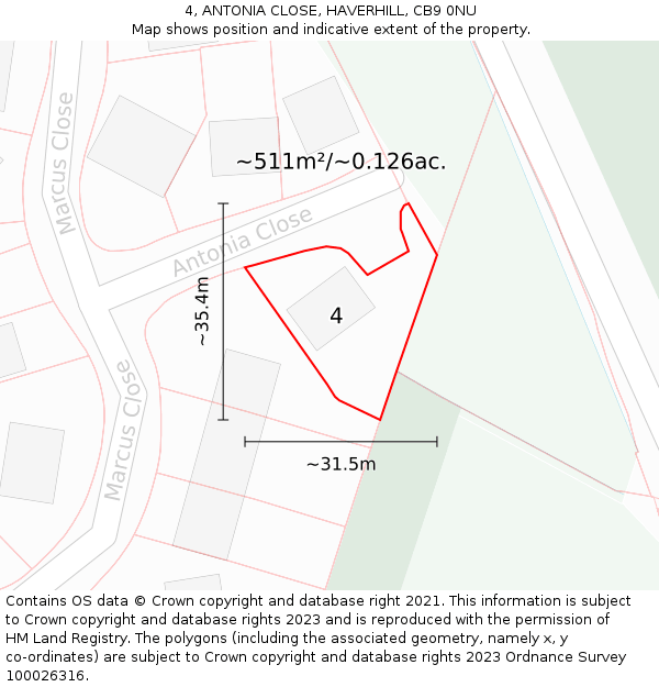 4, ANTONIA CLOSE, HAVERHILL, CB9 0NU: Plot and title map