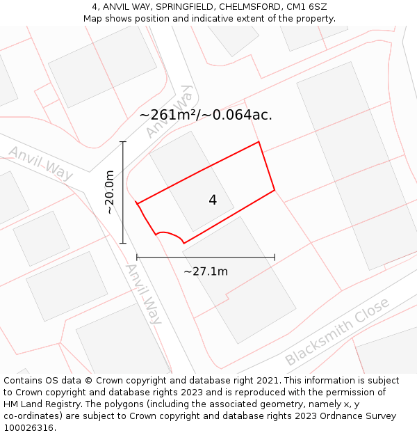 4, ANVIL WAY, SPRINGFIELD, CHELMSFORD, CM1 6SZ: Plot and title map