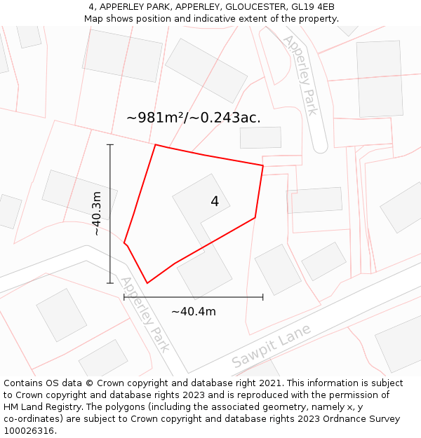 4, APPERLEY PARK, APPERLEY, GLOUCESTER, GL19 4EB: Plot and title map