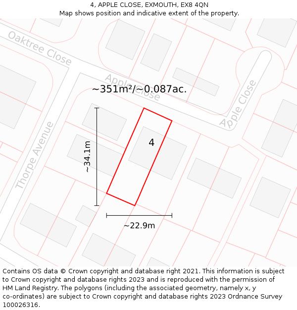 4, APPLE CLOSE, EXMOUTH, EX8 4QN: Plot and title map