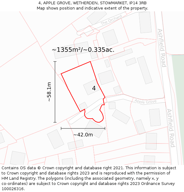 4, APPLE GROVE, WETHERDEN, STOWMARKET, IP14 3RB: Plot and title map