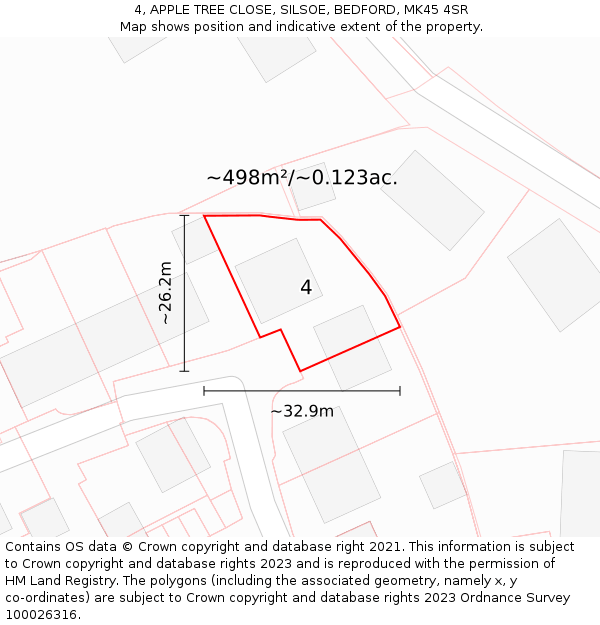4, APPLE TREE CLOSE, SILSOE, BEDFORD, MK45 4SR: Plot and title map