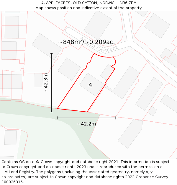 4, APPLEACRES, OLD CATTON, NORWICH, NR6 7BA: Plot and title map
