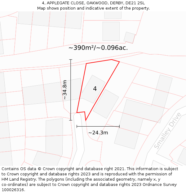 4, APPLEGATE CLOSE, OAKWOOD, DERBY, DE21 2SL: Plot and title map