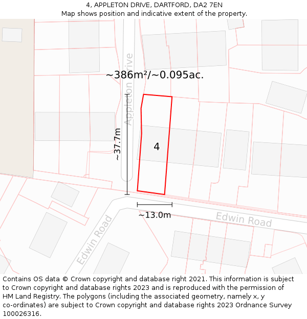 4, APPLETON DRIVE, DARTFORD, DA2 7EN: Plot and title map