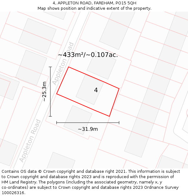 4, APPLETON ROAD, FAREHAM, PO15 5QH: Plot and title map