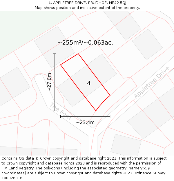 4, APPLETREE DRIVE, PRUDHOE, NE42 5QJ: Plot and title map