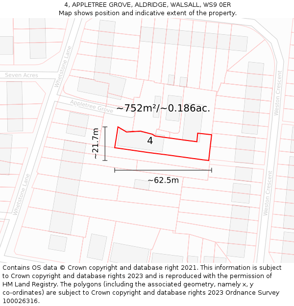 4, APPLETREE GROVE, ALDRIDGE, WALSALL, WS9 0ER: Plot and title map