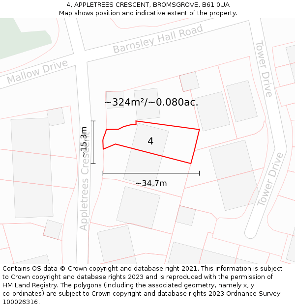 4, APPLETREES CRESCENT, BROMSGROVE, B61 0UA: Plot and title map