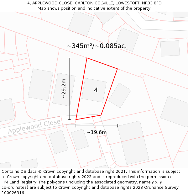 4, APPLEWOOD CLOSE, CARLTON COLVILLE, LOWESTOFT, NR33 8FD: Plot and title map