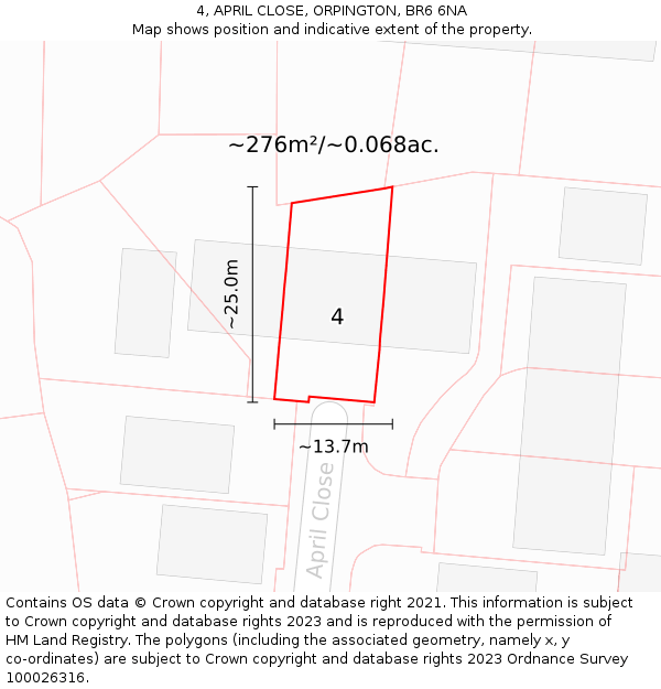 4, APRIL CLOSE, ORPINGTON, BR6 6NA: Plot and title map