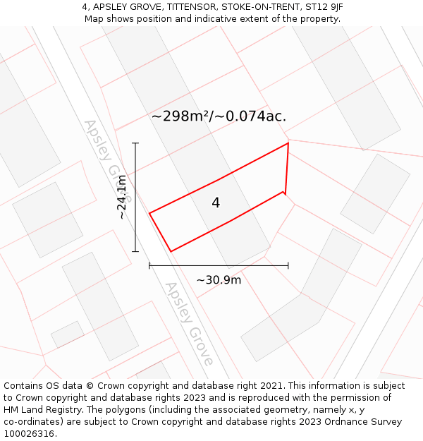 4, APSLEY GROVE, TITTENSOR, STOKE-ON-TRENT, ST12 9JF: Plot and title map