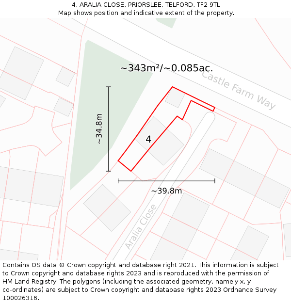 4, ARALIA CLOSE, PRIORSLEE, TELFORD, TF2 9TL: Plot and title map