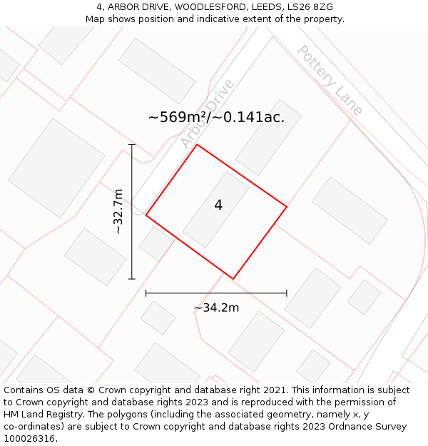 4, ARBOR DRIVE, WOODLESFORD, LEEDS, LS26 8ZG: Plot and title map