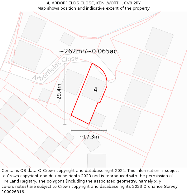 4, ARBORFIELDS CLOSE, KENILWORTH, CV8 2RY: Plot and title map
