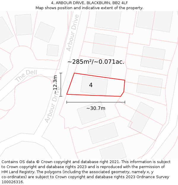 4, ARBOUR DRIVE, BLACKBURN, BB2 4LF: Plot and title map