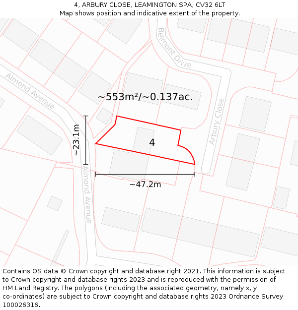 4, ARBURY CLOSE, LEAMINGTON SPA, CV32 6LT: Plot and title map