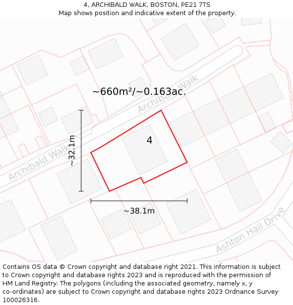 4, ARCHIBALD WALK, BOSTON, PE21 7TS: Plot and title map