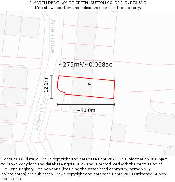 4, ARDEN DRIVE, WYLDE GREEN, SUTTON COLDFIELD, B73 5ND: Plot and title map