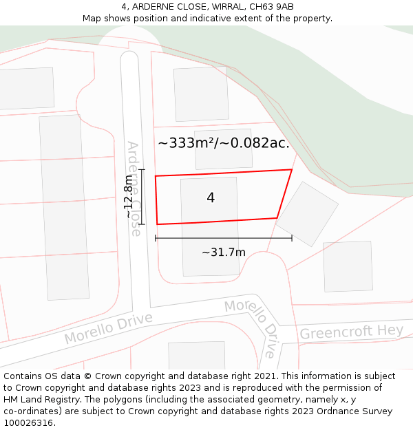 4, ARDERNE CLOSE, WIRRAL, CH63 9AB: Plot and title map
