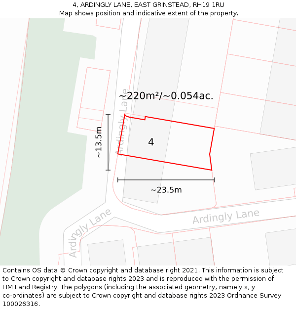 4, ARDINGLY LANE, EAST GRINSTEAD, RH19 1RU: Plot and title map