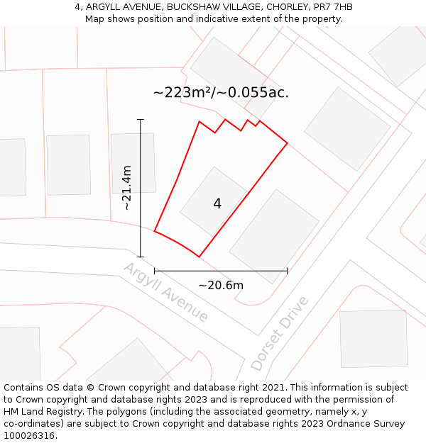 4, ARGYLL AVENUE, BUCKSHAW VILLAGE, CHORLEY, PR7 7HB: Plot and title map
