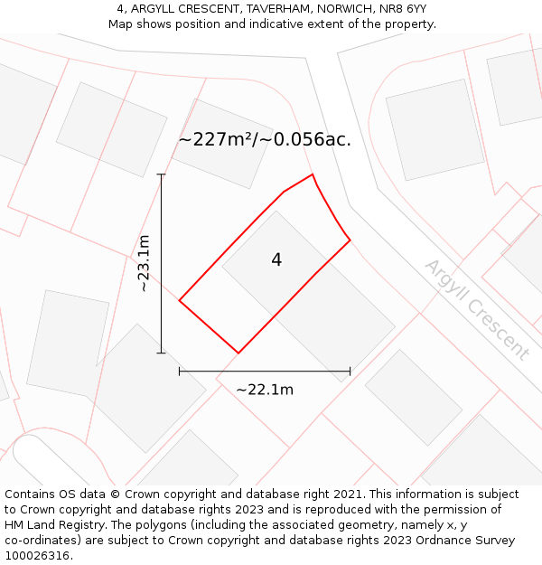 4, ARGYLL CRESCENT, TAVERHAM, NORWICH, NR8 6YY: Plot and title map