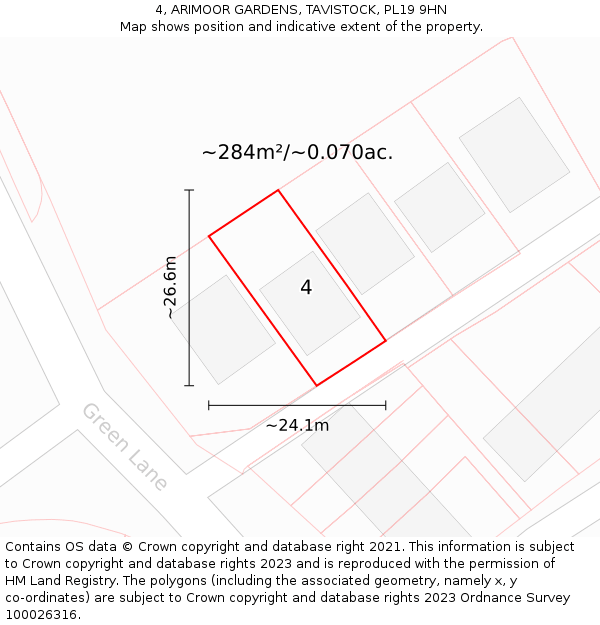 4, ARIMOOR GARDENS, TAVISTOCK, PL19 9HN: Plot and title map