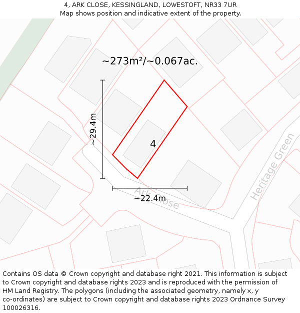 4, ARK CLOSE, KESSINGLAND, LOWESTOFT, NR33 7UR: Plot and title map