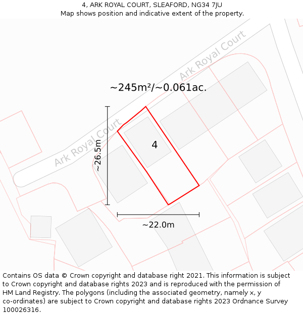 4, ARK ROYAL COURT, SLEAFORD, NG34 7JU: Plot and title map