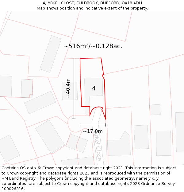 4, ARKEL CLOSE, FULBROOK, BURFORD, OX18 4DH: Plot and title map