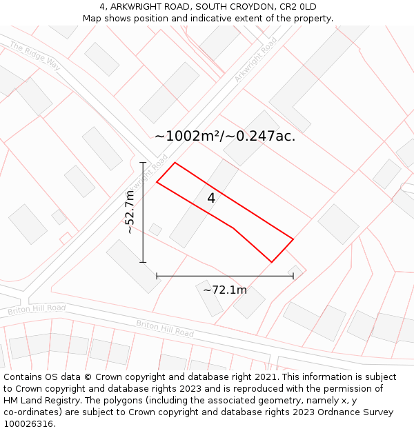 4, ARKWRIGHT ROAD, SOUTH CROYDON, CR2 0LD: Plot and title map