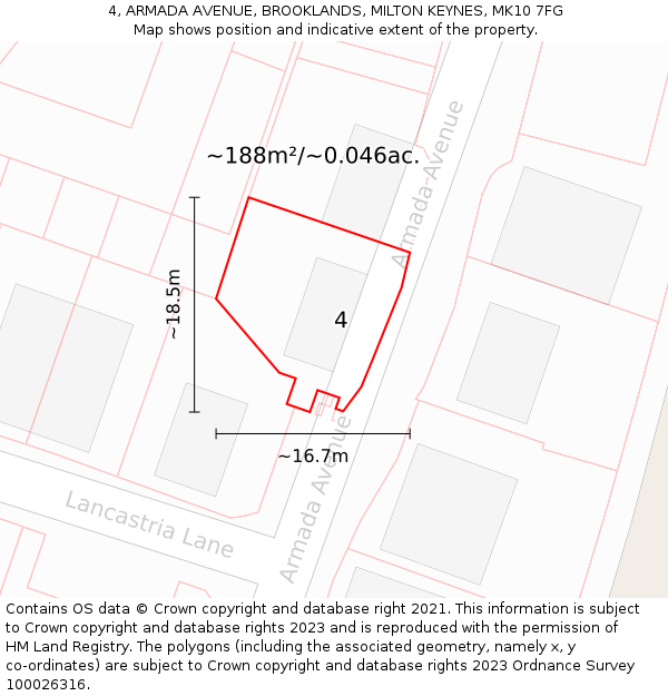 4, ARMADA AVENUE, BROOKLANDS, MILTON KEYNES, MK10 7FG: Plot and title map