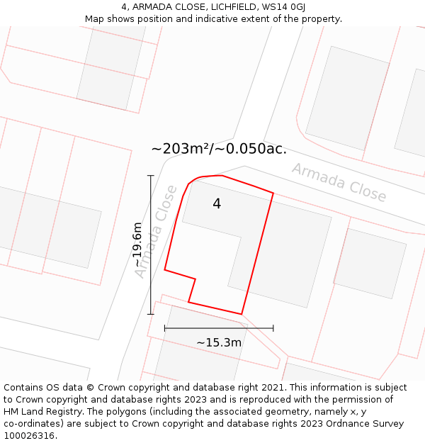 4, ARMADA CLOSE, LICHFIELD, WS14 0GJ: Plot and title map
