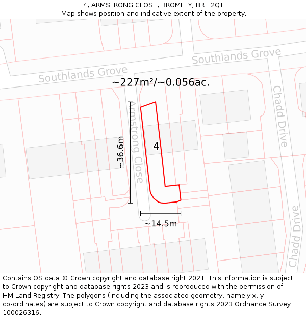 4, ARMSTRONG CLOSE, BROMLEY, BR1 2QT: Plot and title map