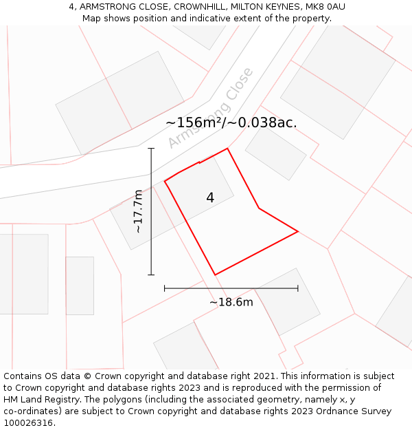 4, ARMSTRONG CLOSE, CROWNHILL, MILTON KEYNES, MK8 0AU: Plot and title map