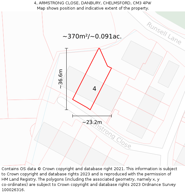 4, ARMSTRONG CLOSE, DANBURY, CHELMSFORD, CM3 4PW: Plot and title map