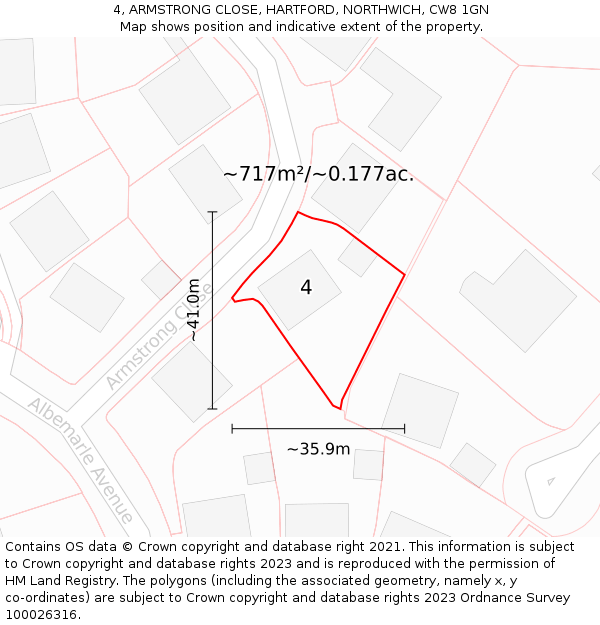 4, ARMSTRONG CLOSE, HARTFORD, NORTHWICH, CW8 1GN: Plot and title map