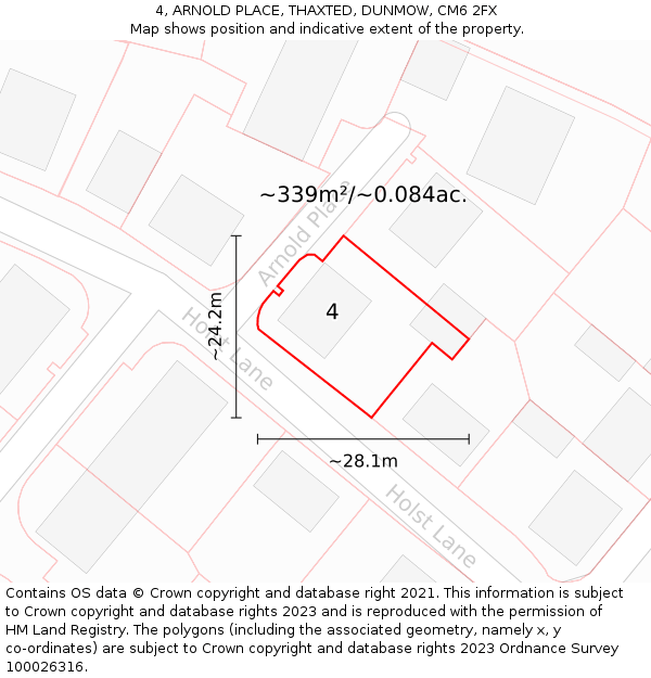4, ARNOLD PLACE, THAXTED, DUNMOW, CM6 2FX: Plot and title map