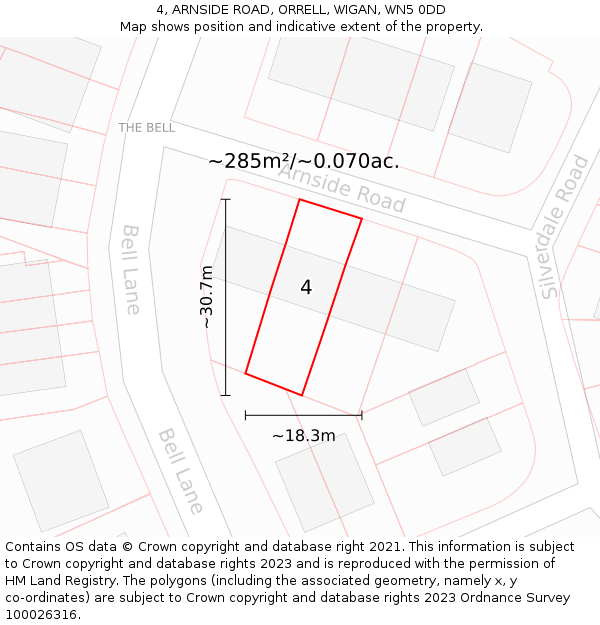 4, ARNSIDE ROAD, ORRELL, WIGAN, WN5 0DD: Plot and title map