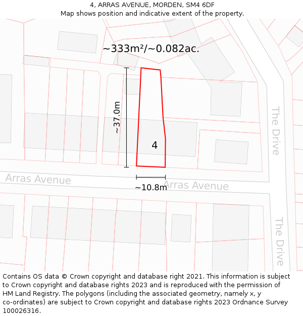 4, ARRAS AVENUE, MORDEN, SM4 6DF: Plot and title map