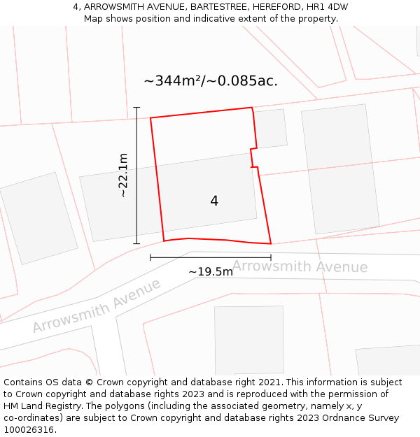 4, ARROWSMITH AVENUE, BARTESTREE, HEREFORD, HR1 4DW: Plot and title map